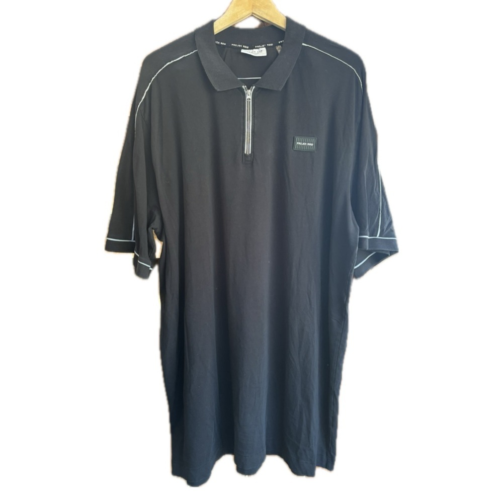 Projek Raw Black Polo Shirt White Accents 1/4 zip Men's size XL Tall Golf